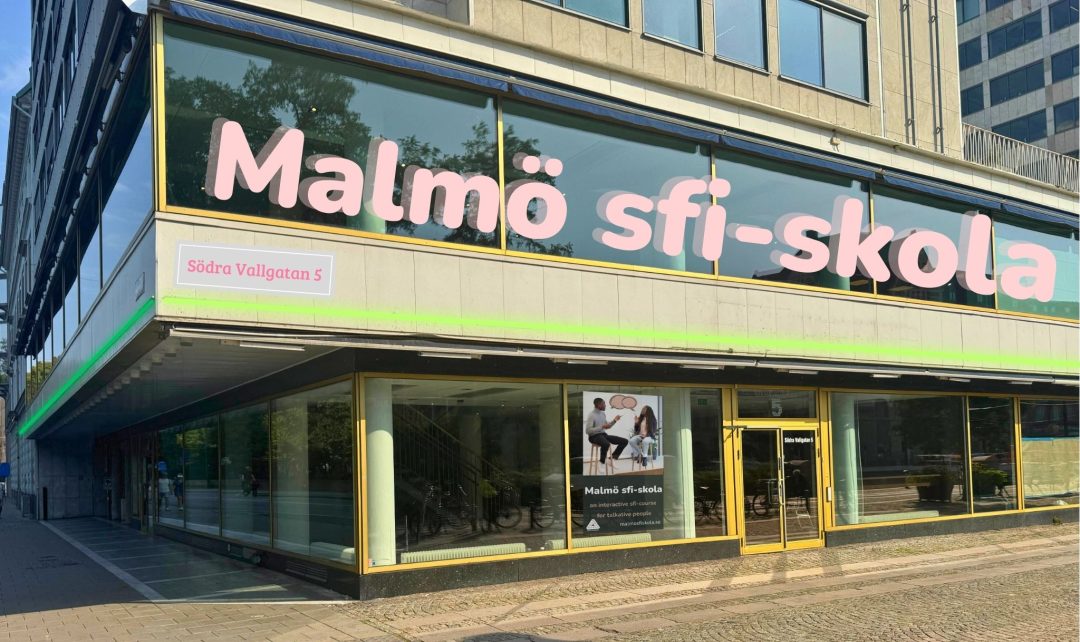 fasad Södra vallgatan 5 med texten Malmö sfi-skola